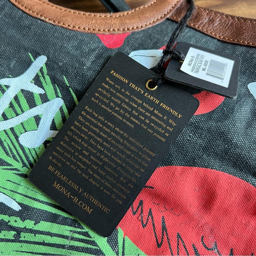 Mona B canvas bag “Sunsets & Palm Trees” unique handle shoulder strap NWT BX22 - Picture 5 of 8